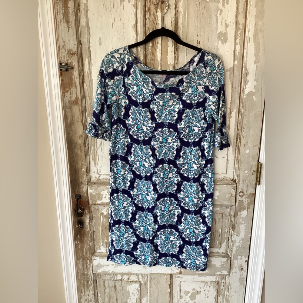 Lilly Pulitzer Dress Size XS Womens Navy Aqua Hey Sailor Print Somerset Mini